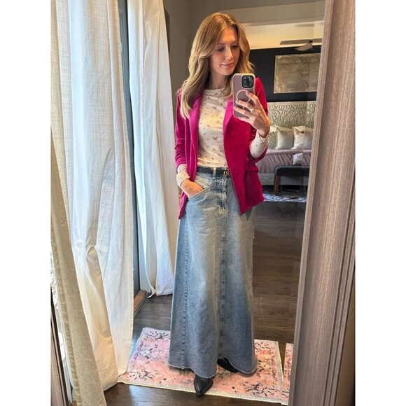 FREE PEOPLE We The Free Come As You Are Denim Maxi Skirt in Wash Medium Indigo - Picture 13 of 15
